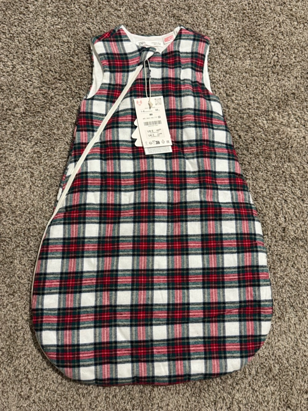 Zara Red, Green & White Plaid Sleeveless Kids Sleep Sack